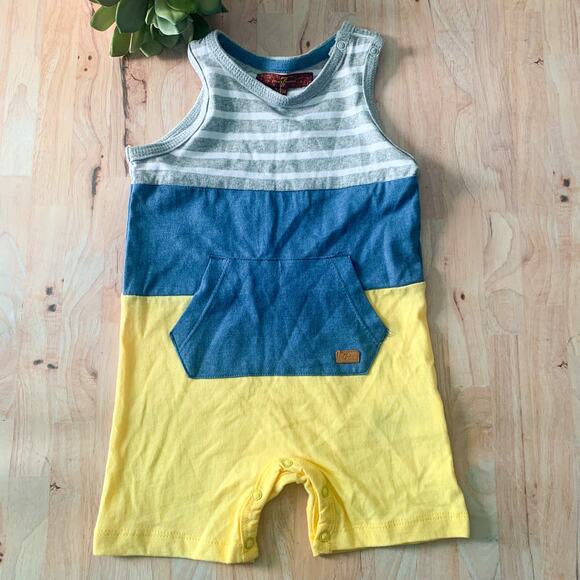 7 For All Mankind Yellow Gray & White Striped Sleeveless Jumpsuit - Picture 1 of 7